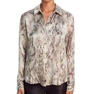 340$ L'AGENCE Tyler Snake Print Silk Button Blouse Top Long Sleeves Size S Beige